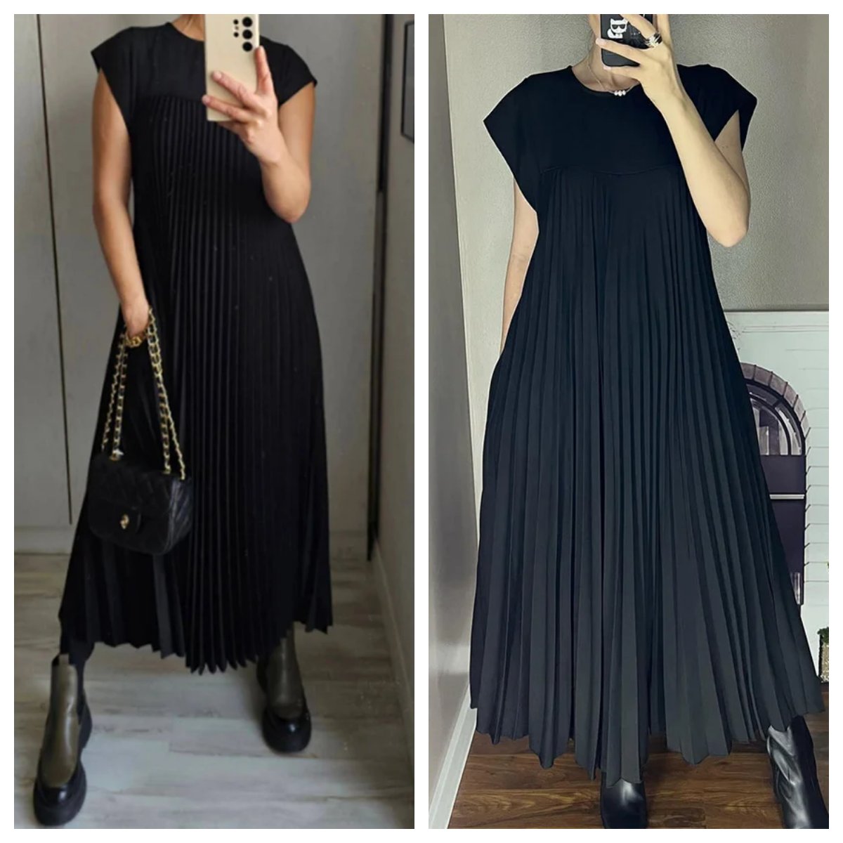 💕Enobarvna plisirana ženska obleka👗-SI
