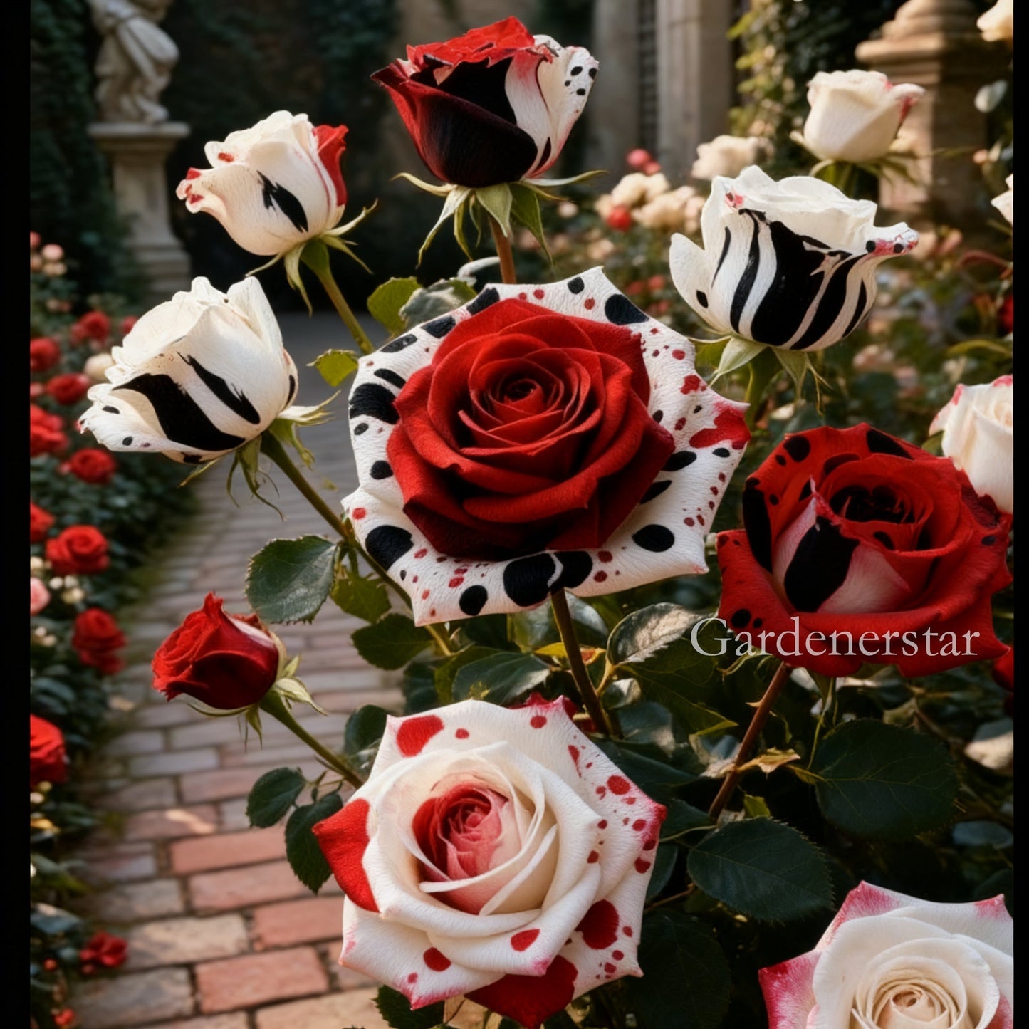 Redka rdeča, bela in črna vrtnica - Fire & Snow Rose-SI