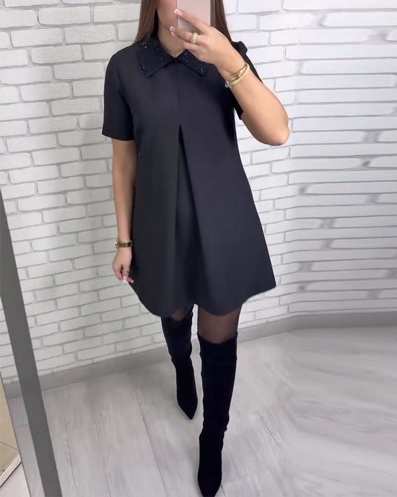 Elegantiška moteriška suknelė su stačia apykakle-LT