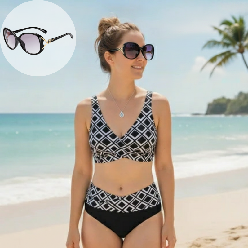 👙🌊Moteriškas dviejų dalių bikinio komplektas aukštu liemeniu-LT