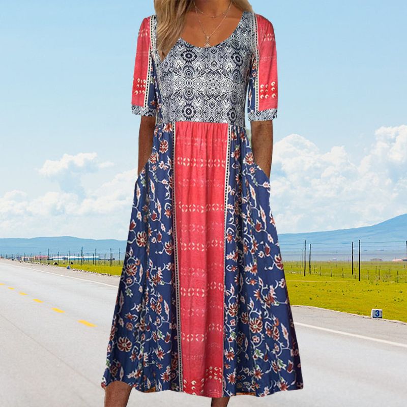 🌸 Elegantna ženska obleka z boho potiskom-SI