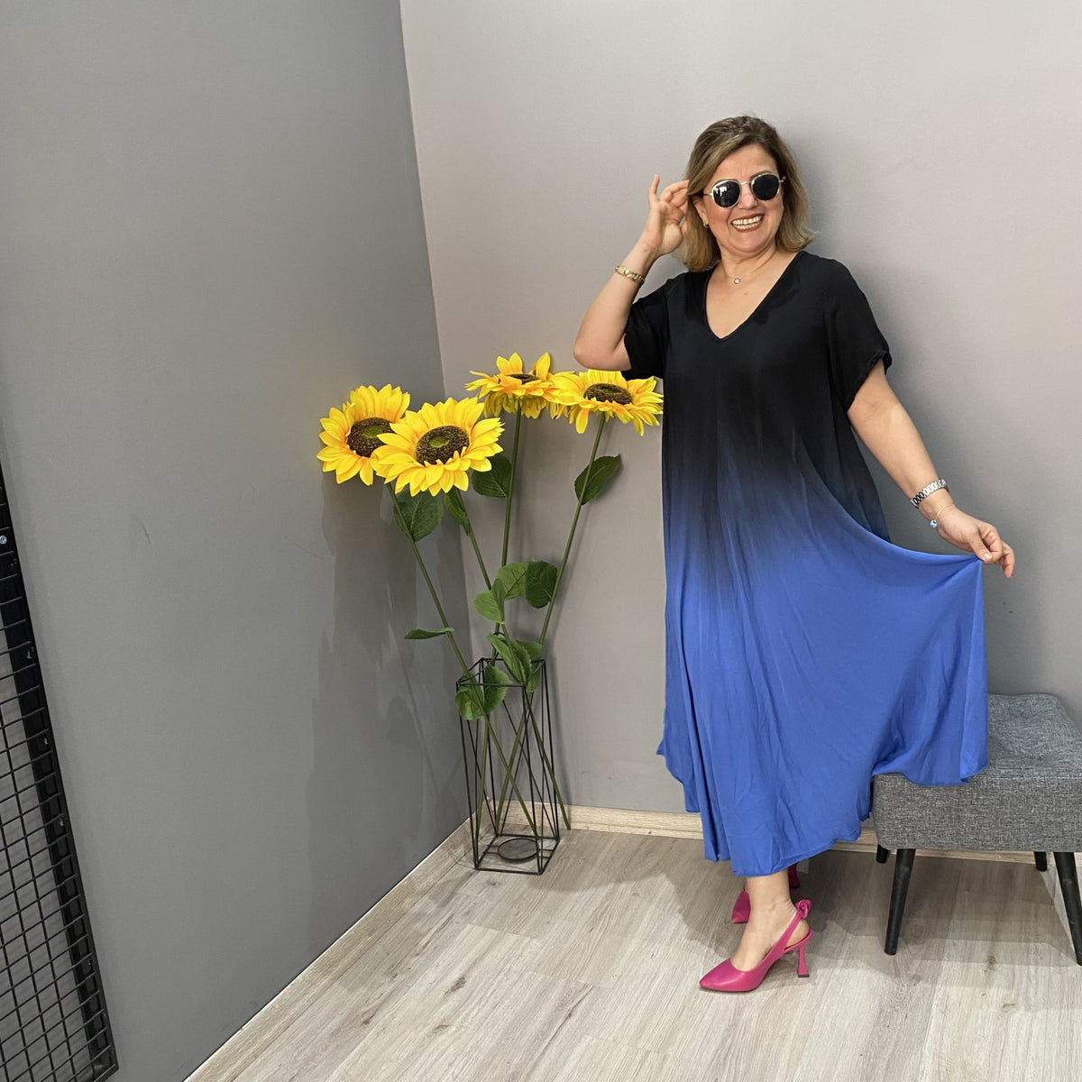 Italijanska priložnostna obleka z dolgimi rokavi z gradientom Tie Dye-SI