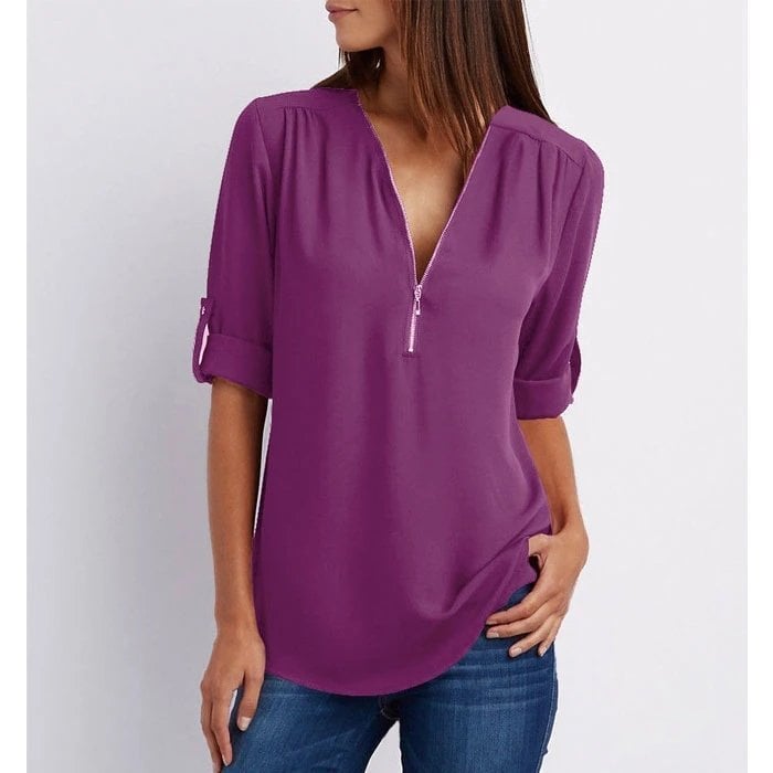 Μπλούζα plus size με μανίκια 3/4 και φερμουάρ-GR