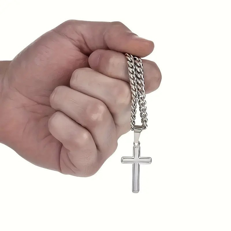 ⛓️ ZDAJ 50 % POPUSTA! ✝️ Moška ogrlica s križem iz nerjavečega jekla - brezčasen simbol, trpežni materiali in darilna embalaža-SI