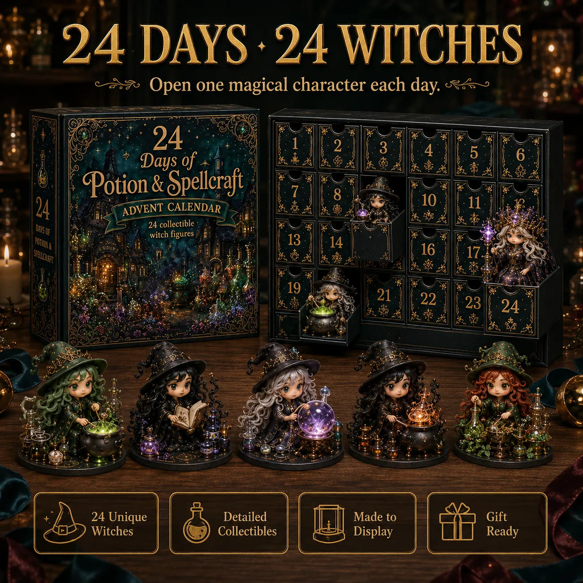 🧙‍♀️24 Days Of Witchy Surprises Advent Calendar | 24 Unique Collectible Witches with Magical Themes, Mini Figures & Fantasy Display Collection ✨
