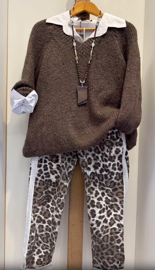 Ženski casual modni kostum, srajca, pulover in hlače-SI