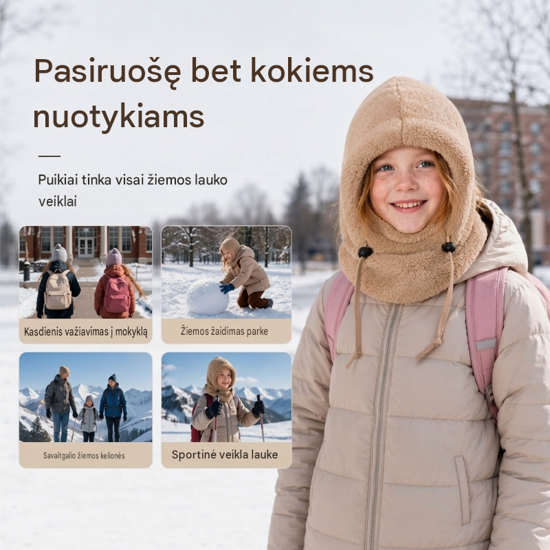 🔥 50% NUOLAIDA 🔥 Vėjui neperšlampama ir izoliuojanti dviračių šalmo vaikams – šilta, kvėpuojanti ir patogi žiemai 🚴❄️-LT