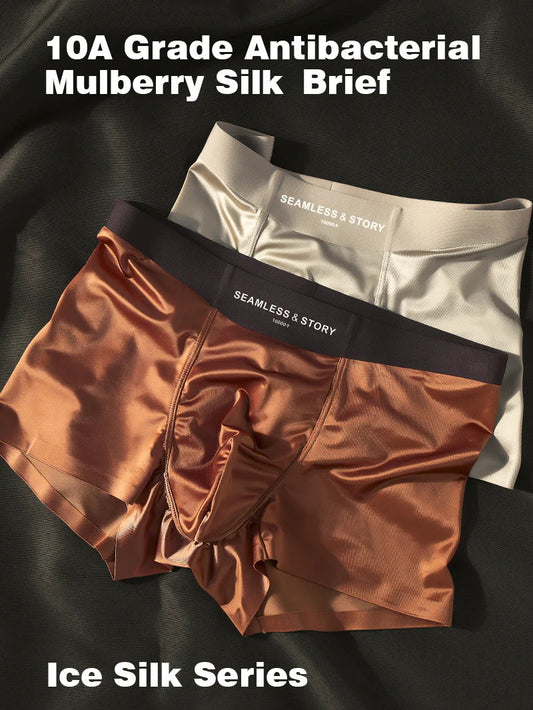 (3 vnt.) Elegantiški Ice Silk vyriški apatiniai iš Mulberry Silk antimikrobinės vyriškos bokserinės kelnaitės-LT
