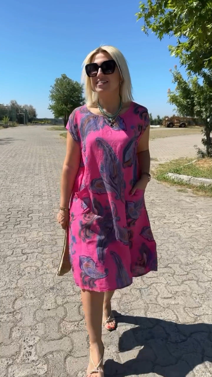 Bavlnené a ľanové šaty s potlačou-SK