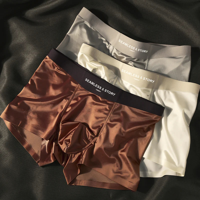 (3 vnt.) Elegantiški Ice Silk vyriški apatiniai iš Mulberry Silk antimikrobinės vyriškos bokserinės kelnaitės-LT