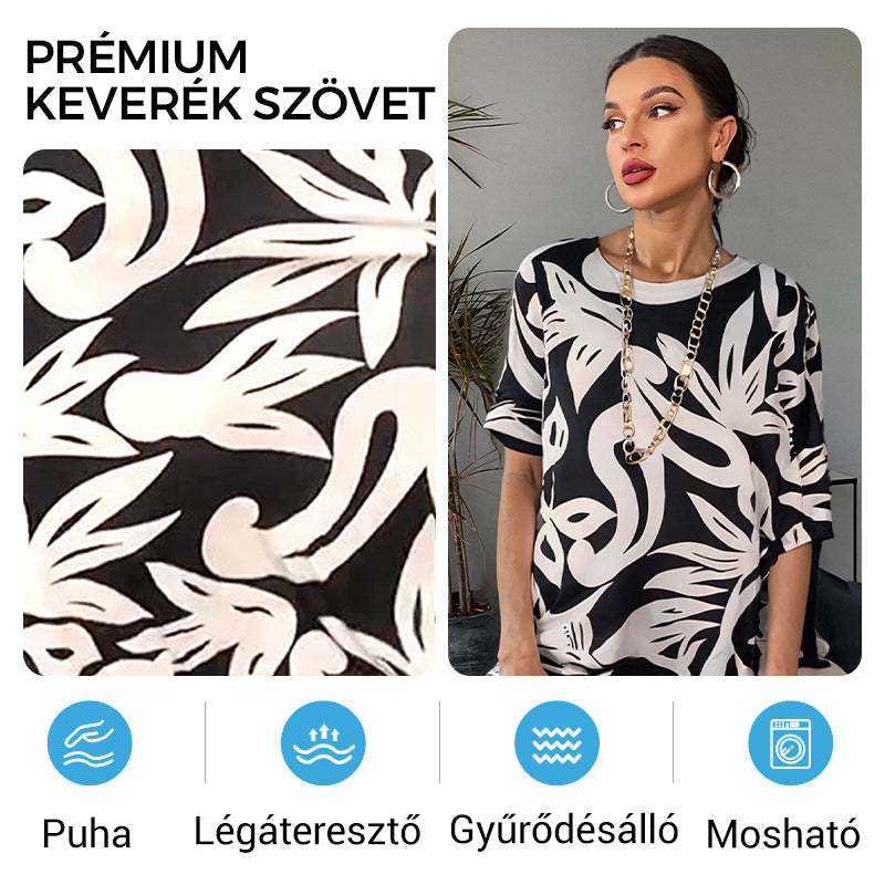 🌼Elegantna, ohlapna, vzorčasta ženska obleka z okroglim izrezom-SI