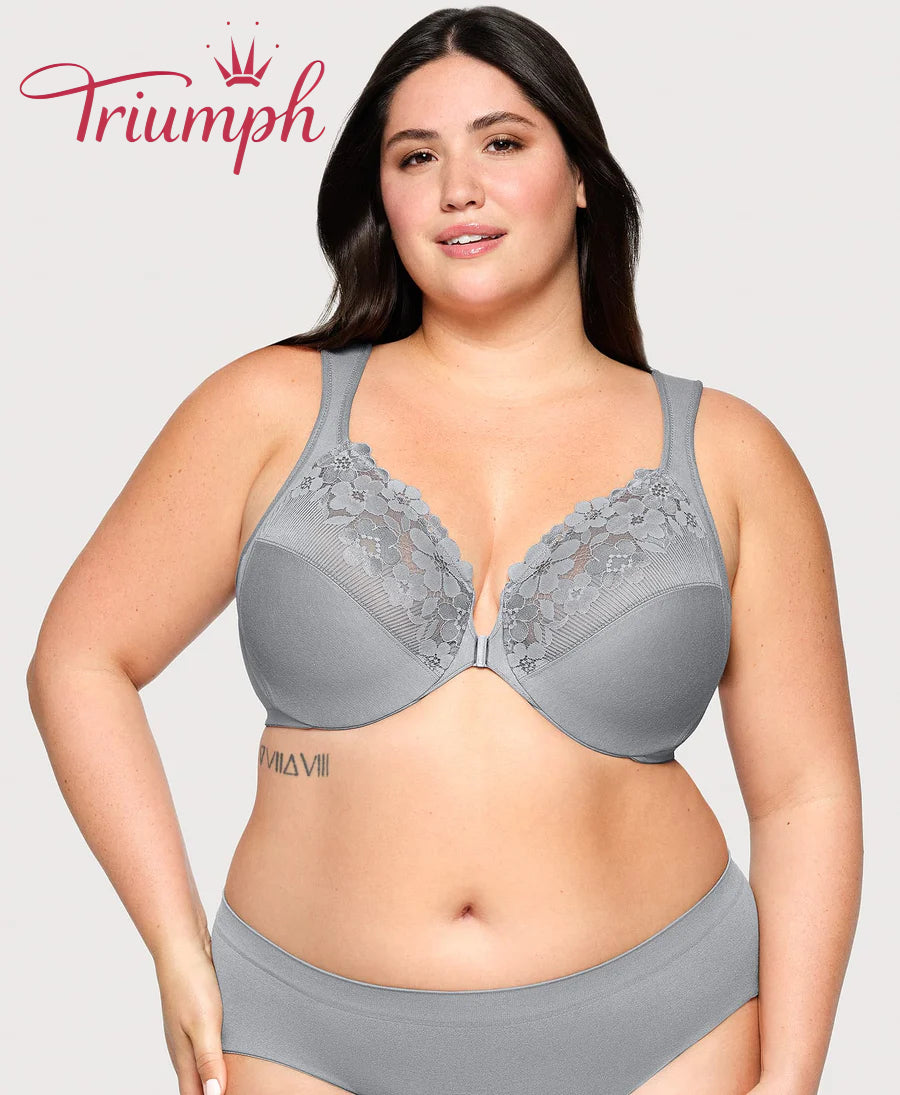 Triumph - (3 kosi) bombažni modrček z vezeno čipko, zapenjanje spredaj-SI