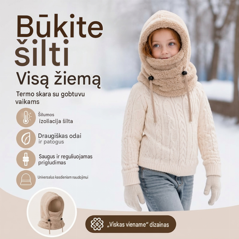 🔥 50% NUOLAIDA 🔥 Vėjui neperšlampama ir izoliuojanti dviračių šalmo vaikams – šilta, kvėpuojanti ir patogi žiemai 🚴❄️-LT