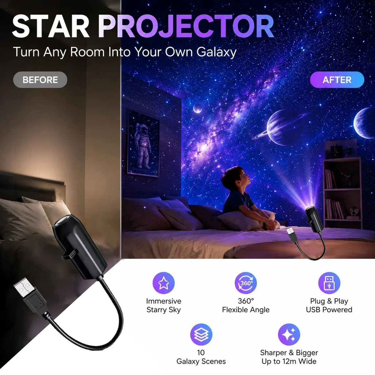 ✨ Projektor zvezdnega neba visoke ločljivosti »plug-and-play«-SI