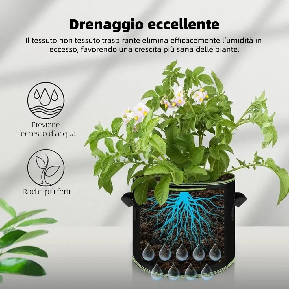 🌱 Paket 5 vrečk za gojenje s prostornino 19 litrov (5 galon) – trpežni, zračni lončki iz blaga z ročaji za zelenjavo, rože in sadje-SI