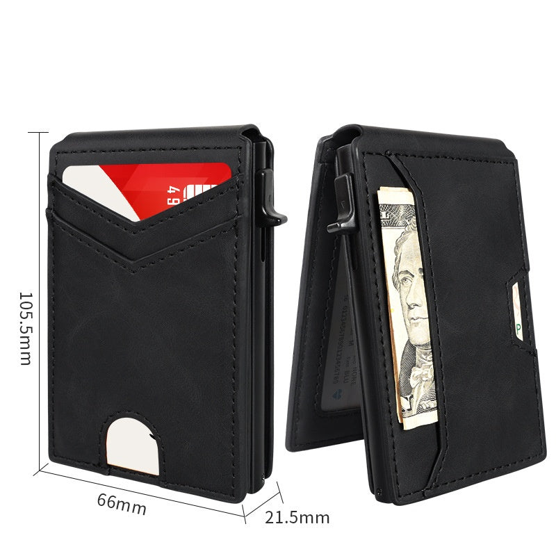 Plona RFID piniginė vyrams – ištraukiamas kortelių dėklas su pinigų segtuku ir dviem dokumentų skyreliais-LT