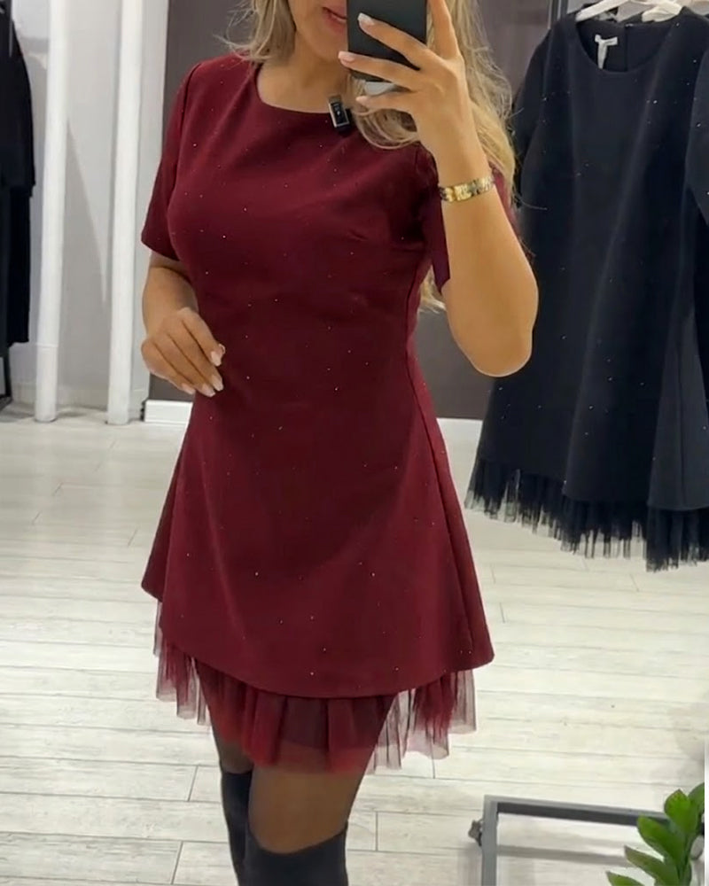 Elegantiška, žvilganti, tinklinio audinio suknelė-LT