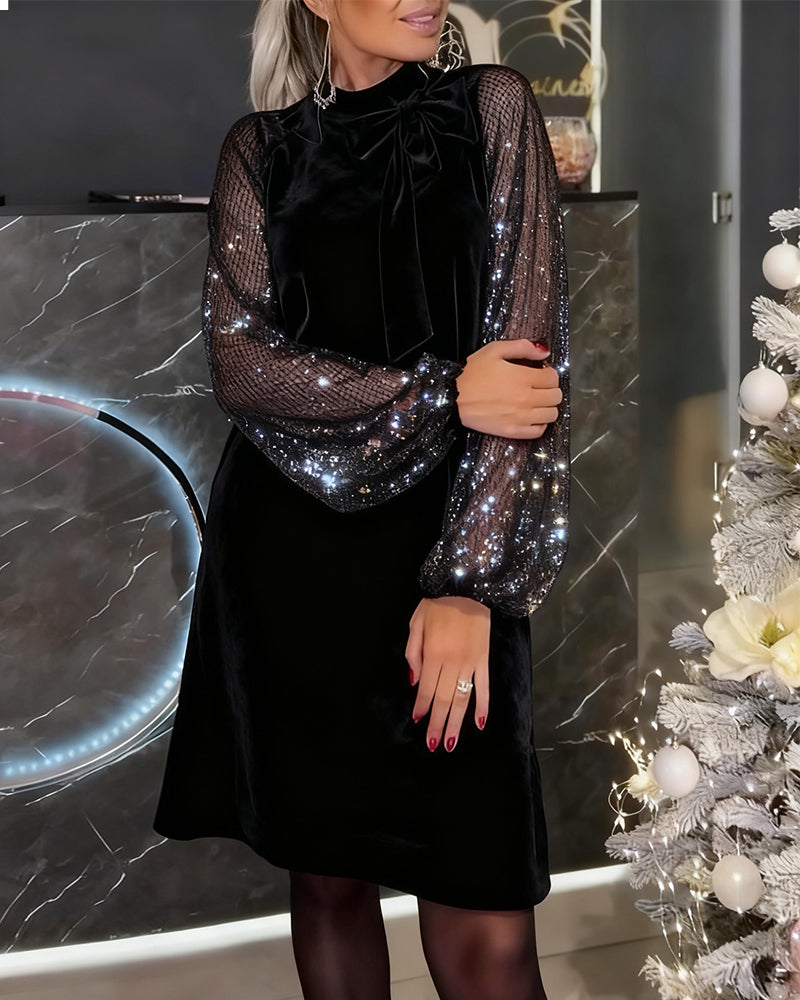 Elegantiška suknelė su žibintų rankovėmis ir lopais-LT