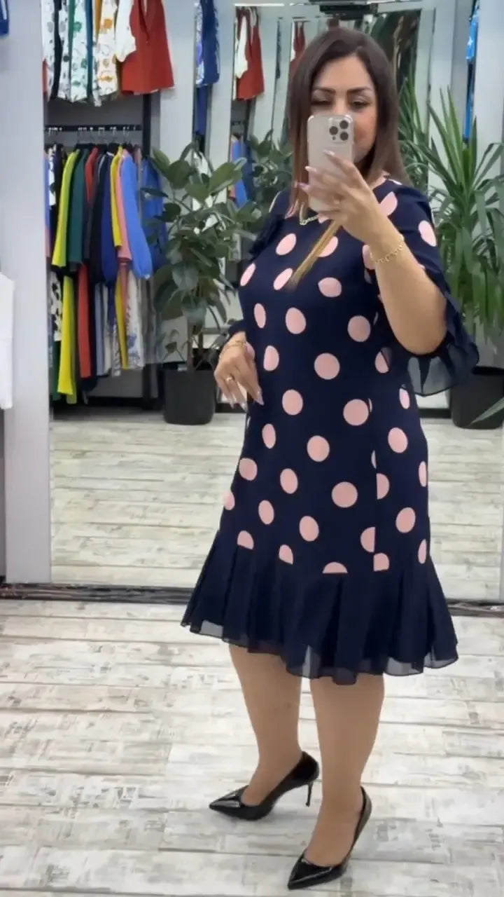 Ženska nagubana obleka s pikami-SI