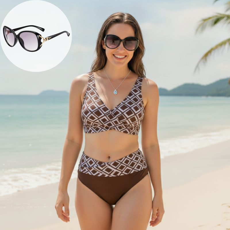 👙🌊Moteriškas dviejų dalių bikinio komplektas aukštu liemeniu-LT