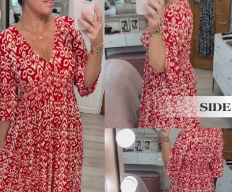 👗Mini tiskana obleka z V-izrezom