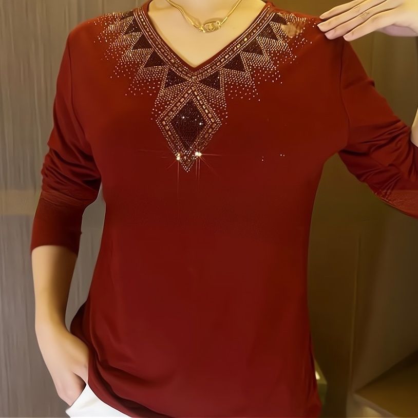 🔥[M-4XL] 2024 Visokokakovostna zimska žametna majica z dolgimi rokavi in kristali-SI