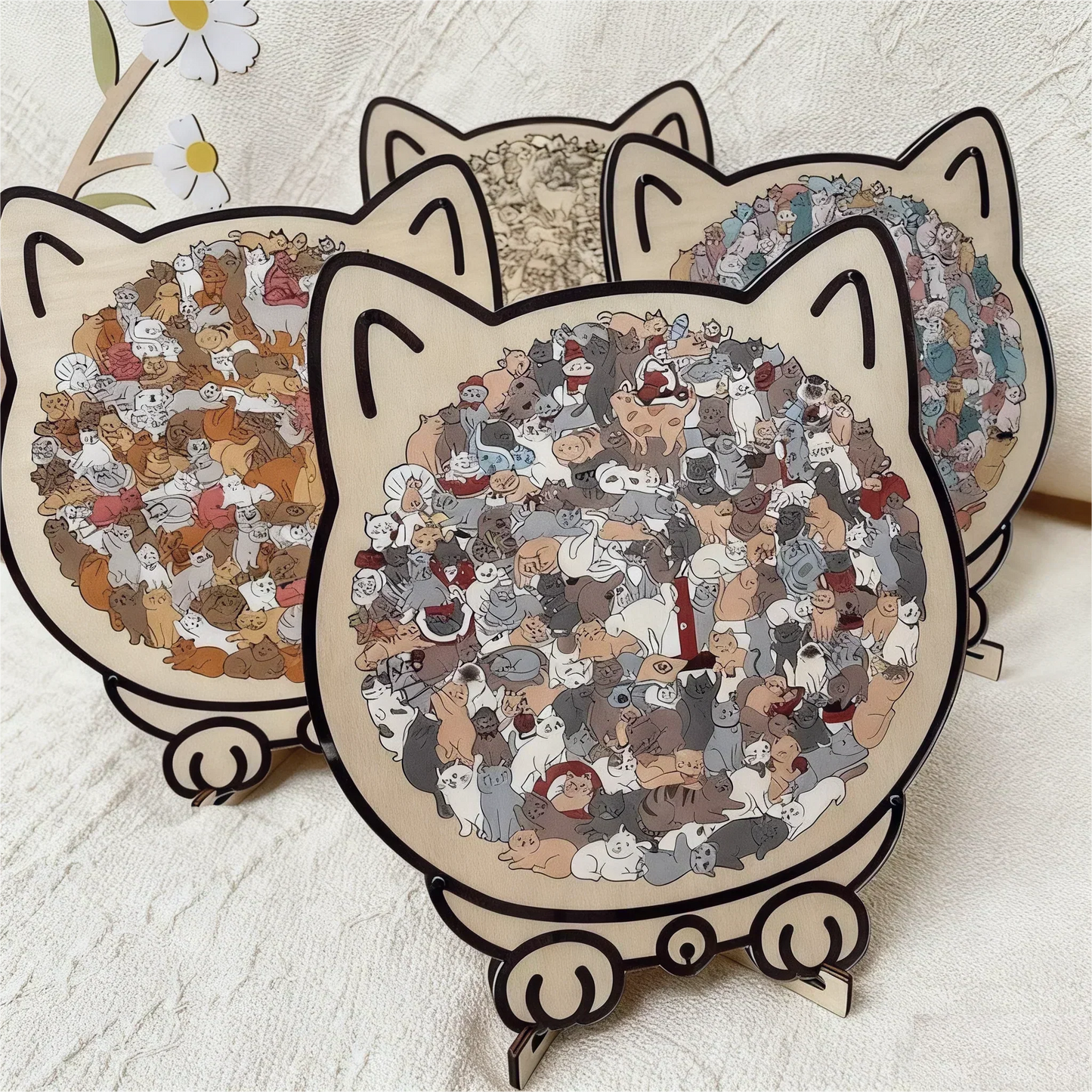 🎅🎄Lesena sestavljanka v obliki mačke, 135 kosov, v barvah Morandi🐱🎁-SI