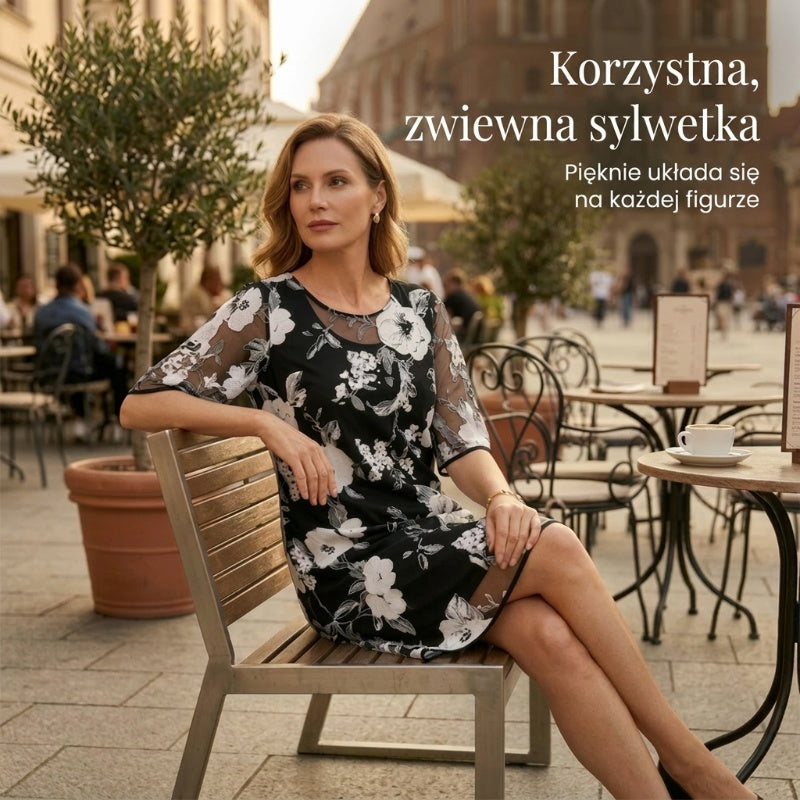 Elegantiška moteriška šifono suknelė su gėlių raštu-LT