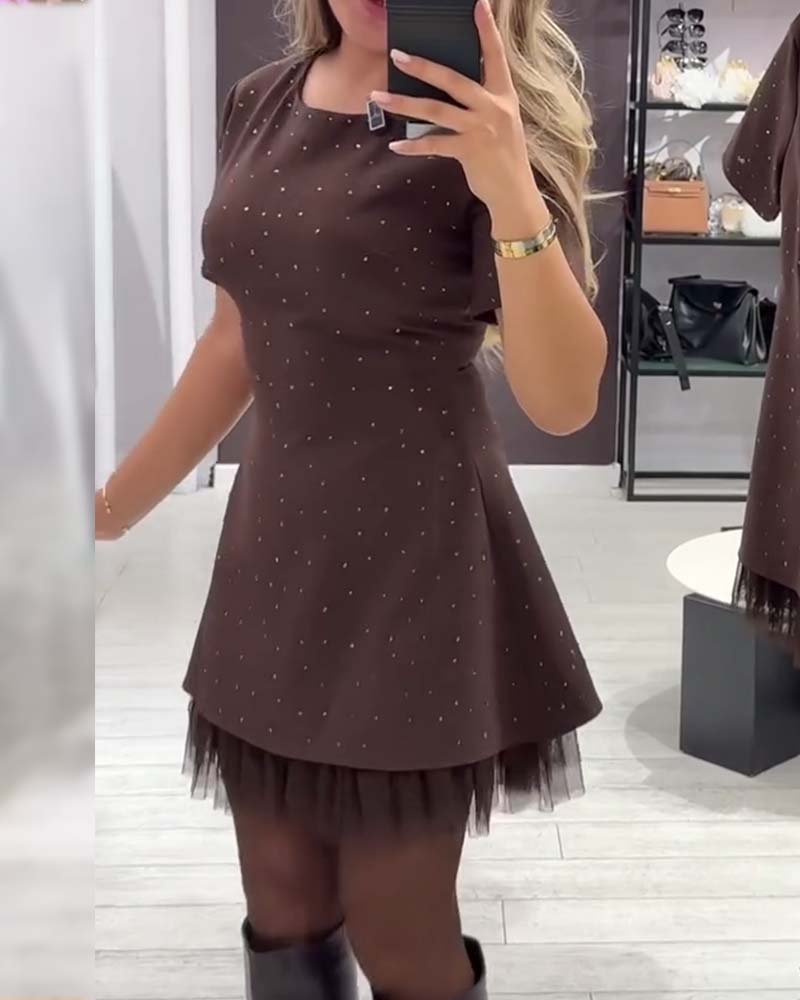 Elegantna, bleščeča obleka iz mrežastega patchworka-SI