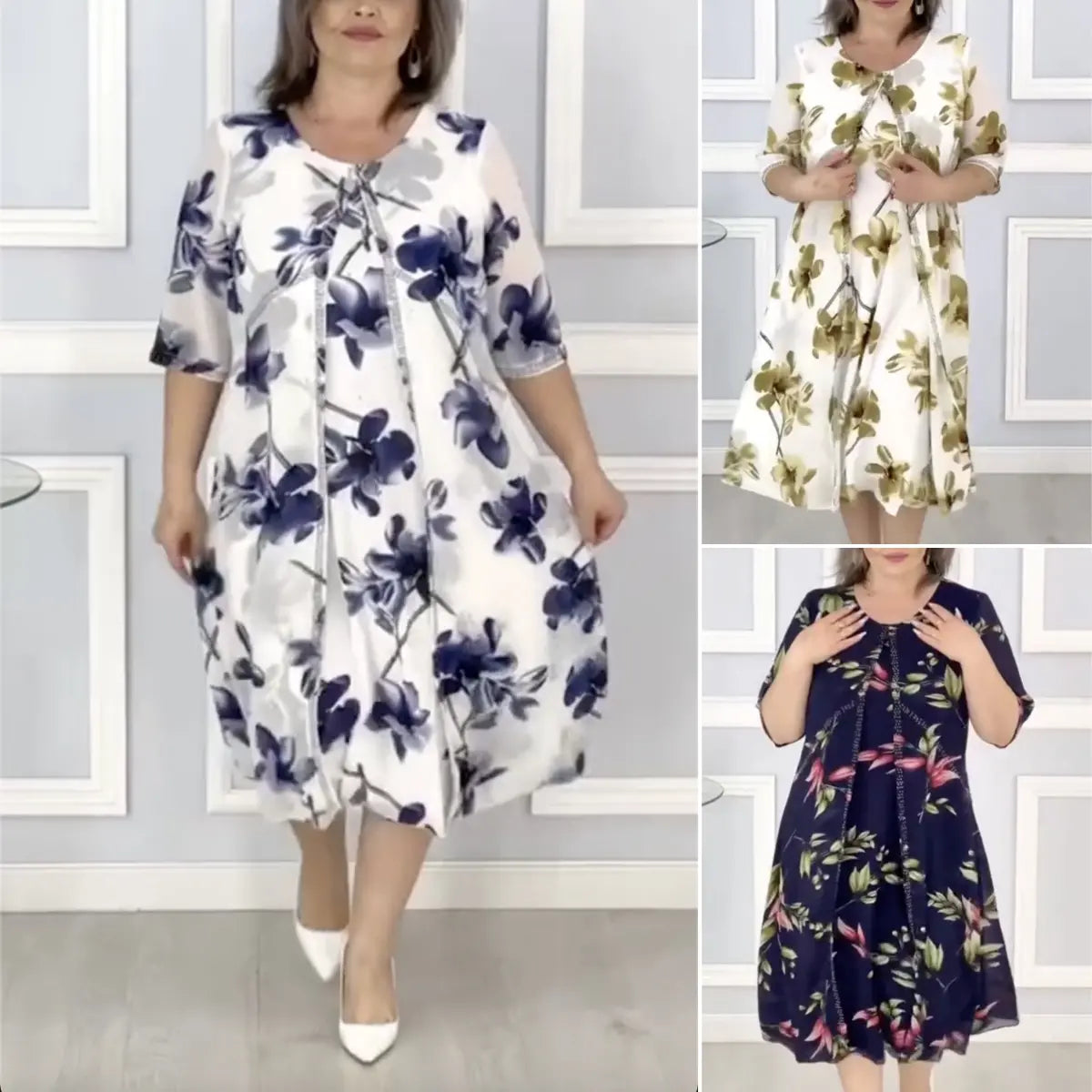 Nove modne potiskane obleke iz šifona velikosti 🌸2025-SI