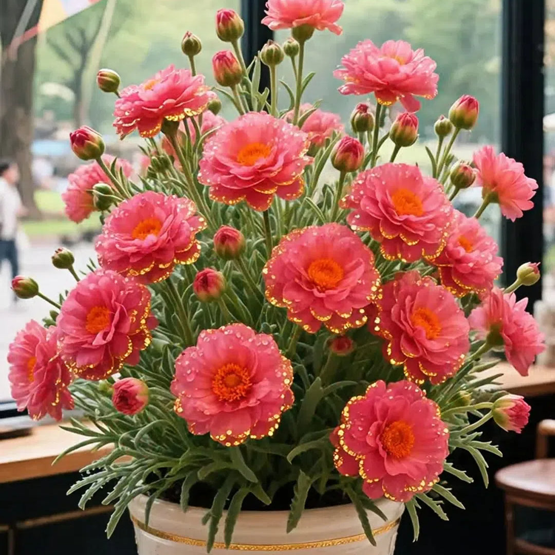 Zlata čipkasta portulaka🌸✨ Čudoviti dvojni cvetovi za lahkotno poletno barvanje-SI