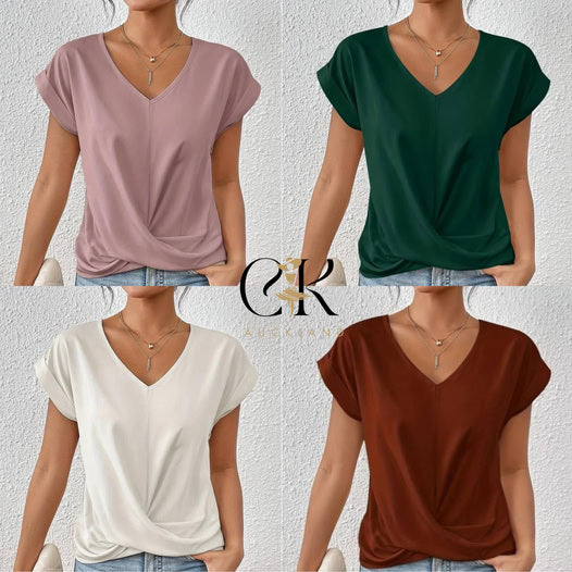 👚Elegantiški marškinėliai V formos iškirpte✨-LT