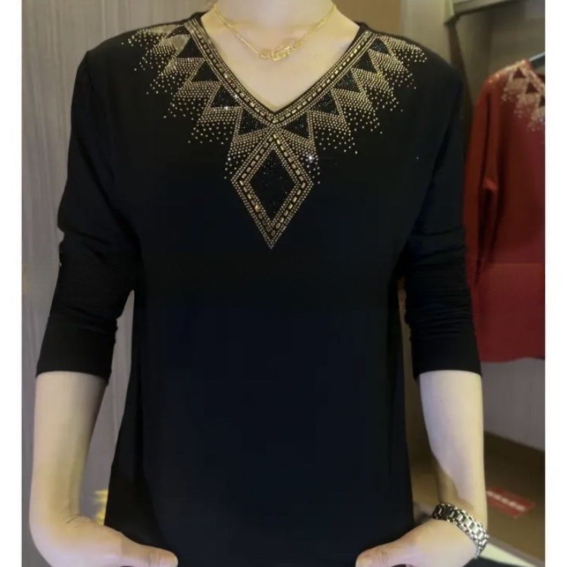 🔥[M-4XL] 2024 Visokokakovostna zimska žametna majica z dolgimi rokavi in kristali-SI