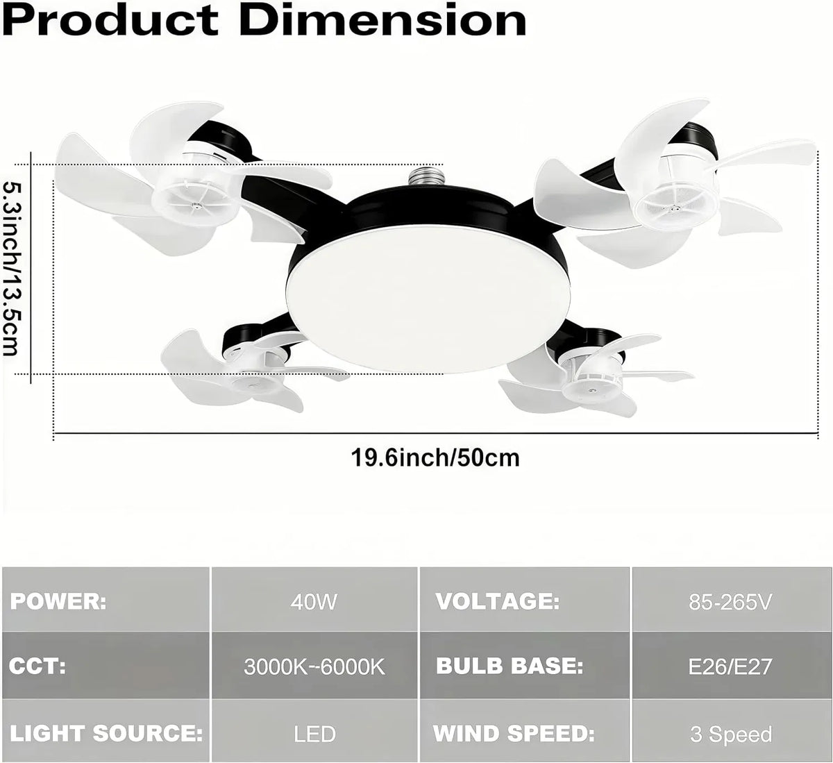Moderna stropna ventilatorska svetilka z navojem E27 (model 2026) - tihi 2-v-1 LED ventilator z daljinskim upravljalnikom-SI