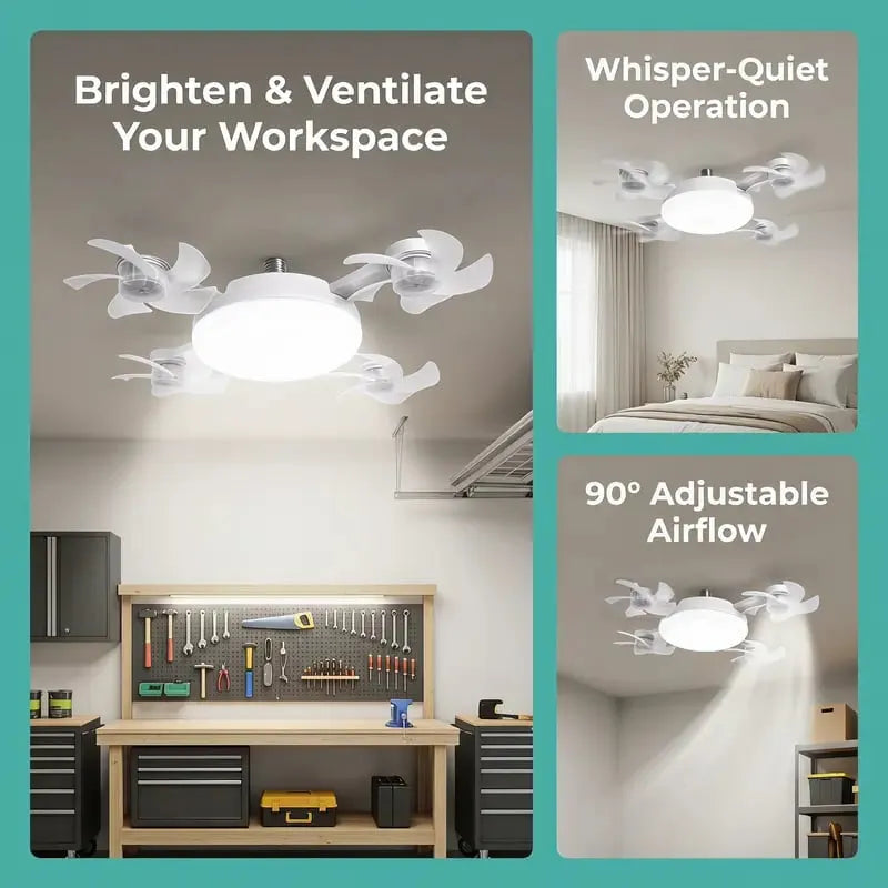 Moderna stropna ventilatorska svetilka z navojem E27 (model 2026) - tihi 2-v-1 LED ventilator z daljinskim upravljalnikom-SI