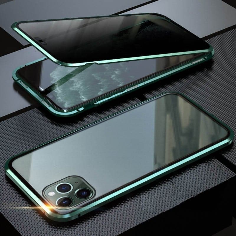 Magnetinis „iPhone“ dėklas su neatspindinčiu stiklu ir metalu-LT