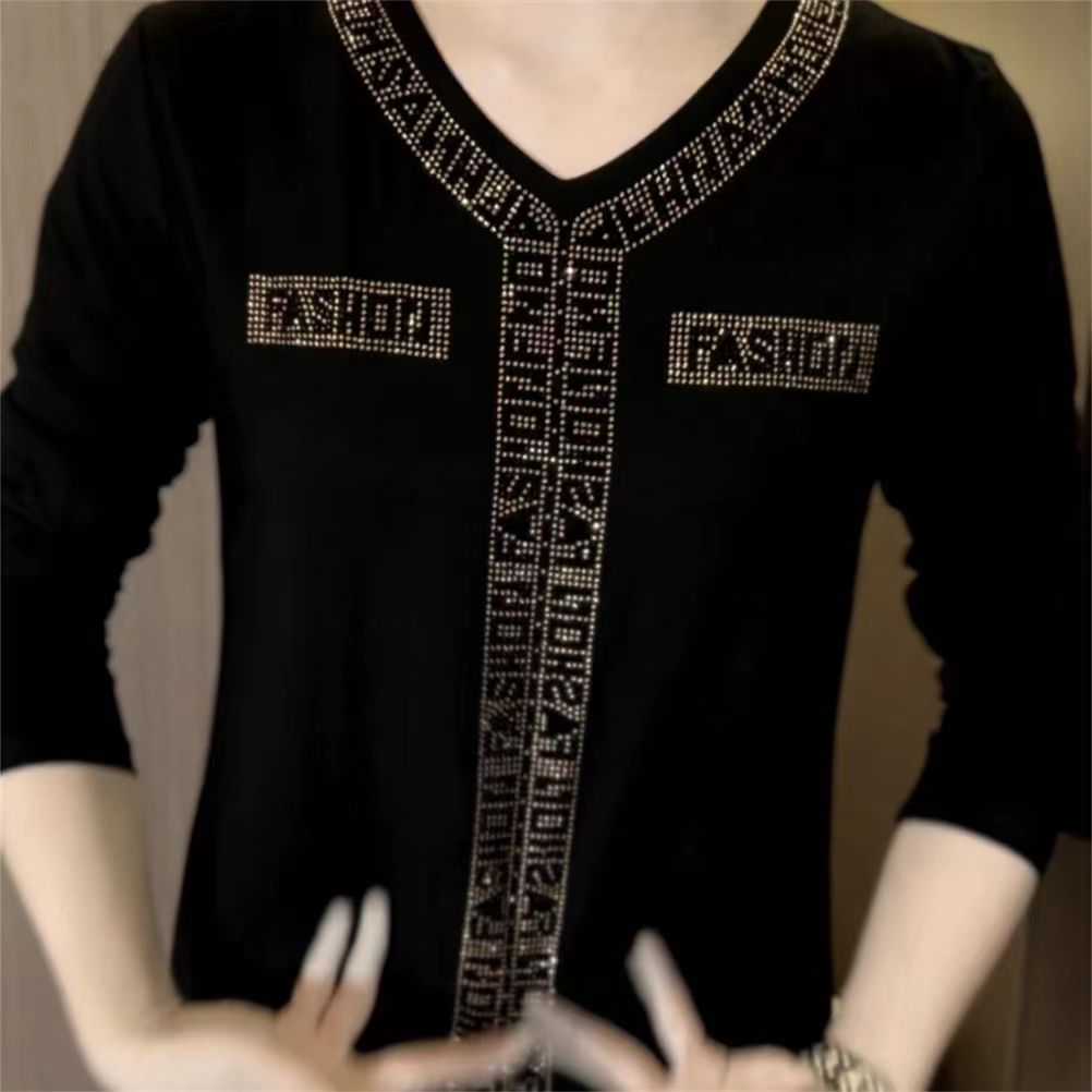 🔥[M-4XL] 2024 Visokokakovostna zimska žametna majica z dolgimi rokavi in kristali-SI
