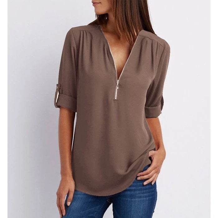Μπλούζα plus size με μανίκια 3/4 και φερμουάρ-GR