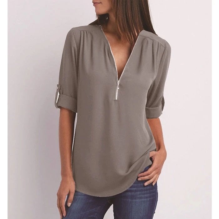 Μπλούζα plus size με μανίκια 3/4 και φερμουάρ-GR