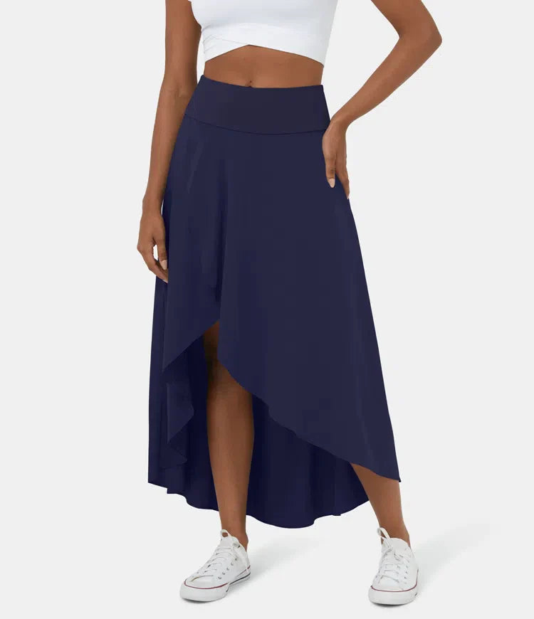Φούστα 2 σε 1, Γρήγορο Στέγνωμα, Casual, Μίντι με Ψηλή Μέση και Χαμηλό Βολάν-GR
