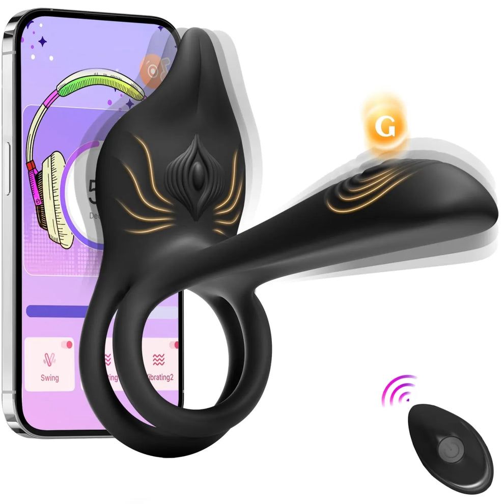 Vibracijski obroč za penis za pare - MOOLIGIRL dvojni vibrator za penis s stimulatorjem klitorisa v obliki lisice in vibratorjem za G-točko 11,5 cm-SI