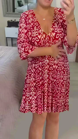 👗Mini tiskana obleka z V-izrezom