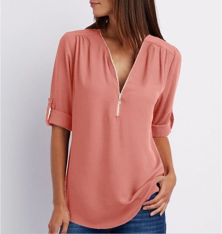 Μπλούζα plus size με μανίκια 3/4 και φερμουάρ-GR