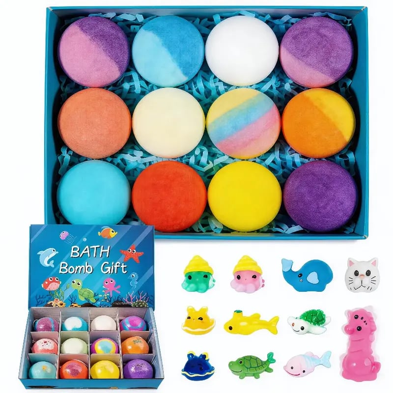 🔥🛁 Natūralios vonios bombos vaikams su dideliais burbulais ir staigmena viduje 🥚✨12 vnt. [1 pakuotė]-LT