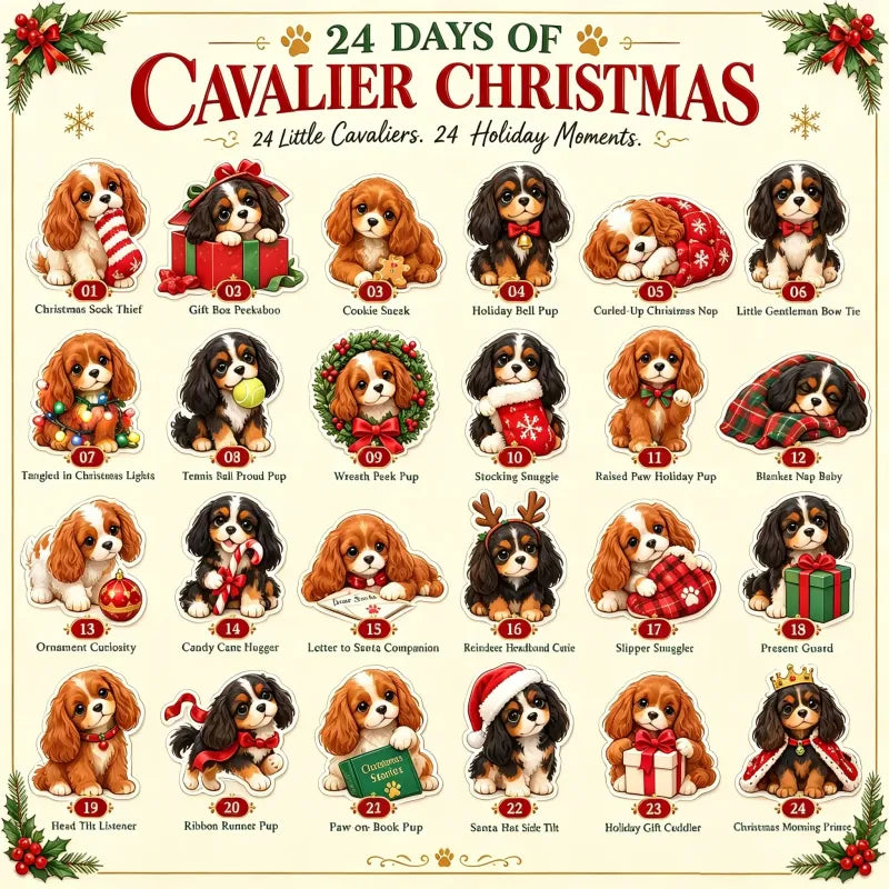 🐶 Cavalier 24-dnevni adventni koledar 2026 – 24 zbirateljskih Cavalier presenečenj-SI