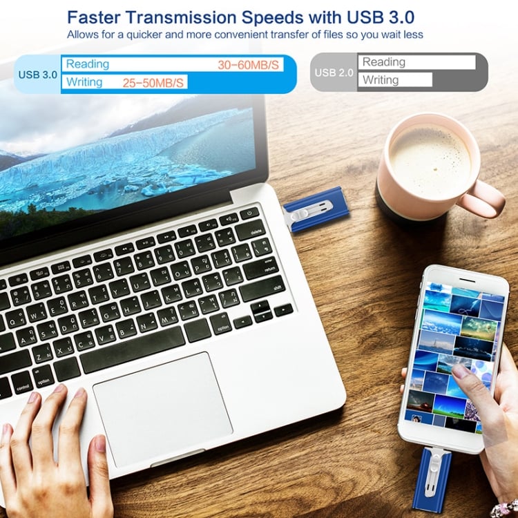 32~256GB Micro USB + 8 kontaktų + USB 3.0 4 viename mobiliojo telefono, kompiuterio USB diskas-LT