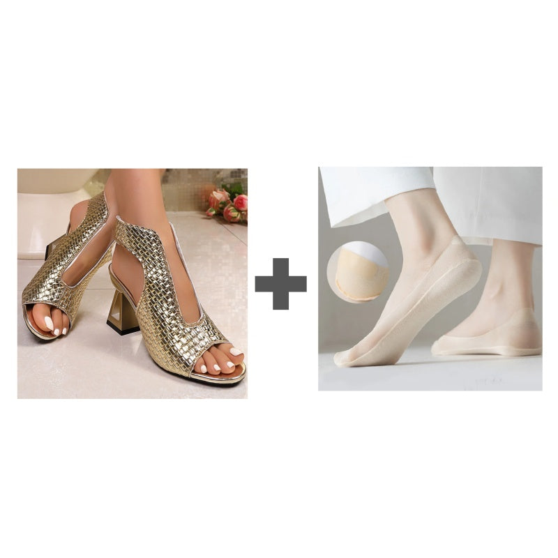 🏖️👠Elegantni sandali z visoko peto in odprtim prstom za ženske – vitke noge, udobna hoja 👡-SI