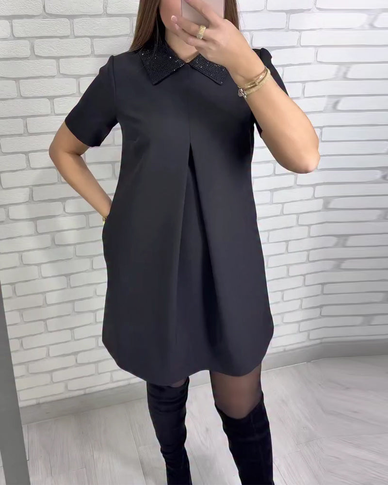 Elegantiška moteriška suknelė su stačia apykakle-LT