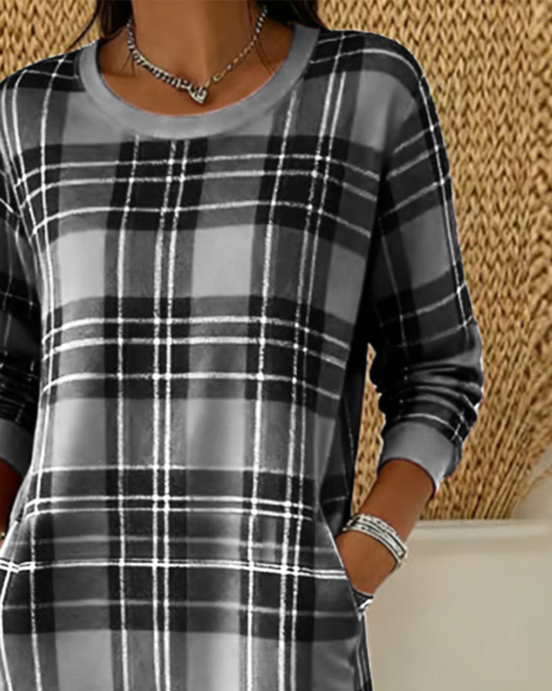 Bluza z dolgimi rokavi in karirastim vzorcem-SI