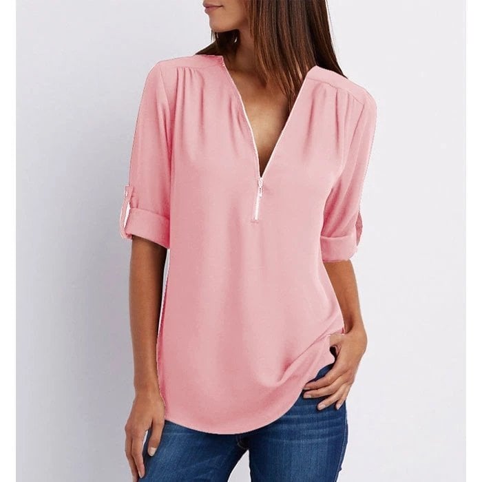 Μπλούζα plus size με μανίκια 3/4 και φερμουάρ-GR